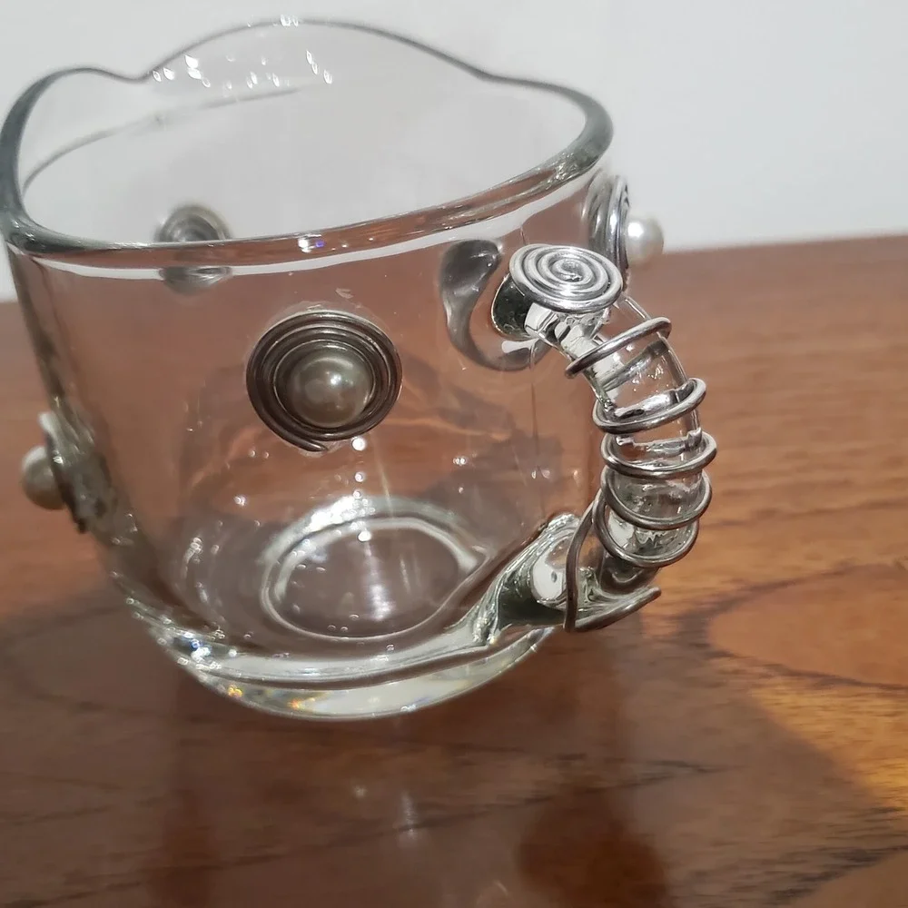 Vintage Clear‎ Anchor Hocking Creamer and Sugar dish with Lid wire wrap spirals